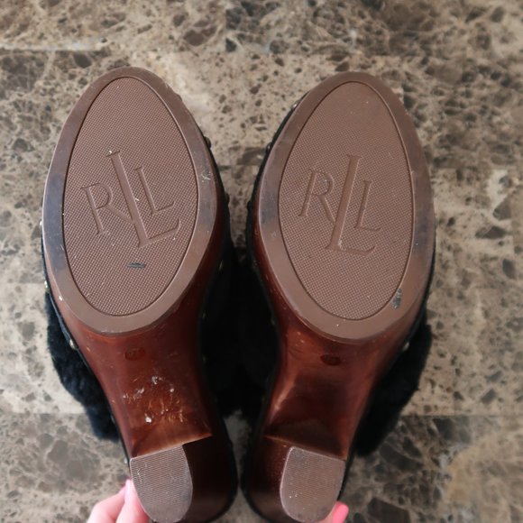 Lauren Ralph Lauren Mule Clog Faux Fur Heel 9.5 - Picture 9 of 14